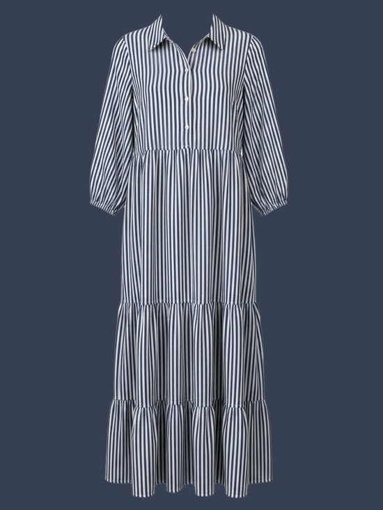 Max Studio Dresses & Skirts - Max Studio Striped Tiered Midi Dress Size M Blue White Cottagecore